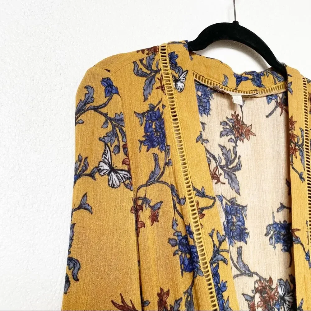 Dance & Marvel Butterfly Floral Boho Wrap Kimono Romper Size Small